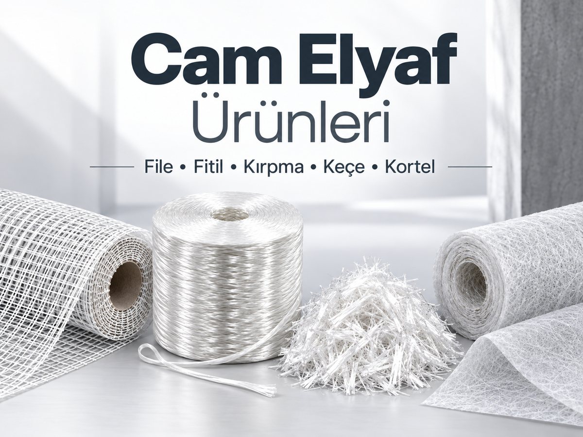 Cam elyaf ürünleri — file, dokuma, fitil, kırpık elyaf, keçe, kortel